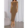 imageBTFBM Summer Dresses for Women 2025 Formal Maxi Sleeveless Off Shoulder Knit Bodycon Slit Cocktail Wedding Guest DressCamel