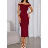 imageBTFBM Summer Dresses for Women 2025 Formal Maxi Sleeveless Off Shoulder Knit Bodycon Slit Cocktail Wedding Guest DressWine Red