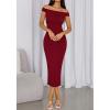 imageBTFBM Summer Dresses for Women 2025 Formal Maxi Sleeveless Off Shoulder Knit Bodycon Slit Cocktail Wedding Guest DressWine Red