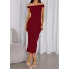 imageBTFBM Summer Dresses for Women 2025 Formal Maxi Sleeveless Off Shoulder Knit Bodycon Slit Cocktail Wedding Guest DressWine Red