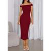 imageBTFBM Summer Dresses for Women 2025 Formal Maxi Sleeveless Off Shoulder Knit Bodycon Slit Cocktail Wedding Guest DressWine Red