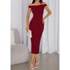 imageBTFBM Summer Dresses for Women 2025 Formal Maxi Sleeveless Off Shoulder Knit Bodycon Slit Cocktail Wedding Guest DressWine Red