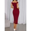imageBTFBM Summer Dresses for Women 2025 Formal Maxi Sleeveless Off Shoulder Knit Bodycon Slit Cocktail Wedding Guest DressWine Red
