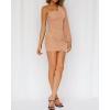 imageBTFBM Women One Shoulder Ruched Bodycon Mini Dress Puff Long Sleeve 2025 Summer Fall Club Party Cocktail Short DressesSolid Apricot