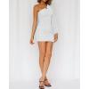 imageBTFBM Women One Shoulder Ruched Bodycon Mini Dress Puff Long Sleeve 2025 Summer Fall Club Party Cocktail Short DressesWhite