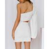 imageBTFBM Women One Shoulder Ruched Bodycon Mini Dress Puff Long Sleeve 2025 Summer Fall Club Party Cocktail Short DressesZwhite
