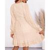 imageBTFBM Women Smocked Short Dress V Neck Long Sleeve Casual Swiss Dot Ruffle Chiffon Flowy Mini Summer Spring Dresses 2025Solid Apricot