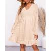 imageBTFBM Women Smocked Short Dress V Neck Long Sleeve Casual Swiss Dot Ruffle Chiffon Flowy Mini Summer Spring Dresses 2025Solid Apricot