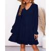 imageBTFBM Women Smocked Short Dress V Neck Long Sleeve Casual Swiss Dot Ruffle Chiffon Flowy Mini Summer Spring Dresses 2025Solid Navy