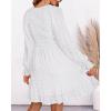 imageBTFBM Women Smocked Short Dress V Neck Long Sleeve Casual Swiss Dot Ruffle Chiffon Flowy Mini Summer Spring Dresses 2025Solid White