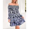 imageBTFBM Women Square Neck Smocked Dresses 2025 Summer Spring Long Sleeve Floral Swiss Dot Mini Boho Wedding Guest DressFloral Black White