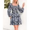 imageBTFBM Women Square Neck Smocked Dresses 2025 Summer Spring Long Sleeve Floral Swiss Dot Mini Boho Wedding Guest DressFloral Black White