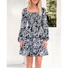 imageBTFBM Women Square Neck Smocked Dresses 2025 Summer Spring Long Sleeve Floral Swiss Dot Mini Boho Wedding Guest DressFloral Black White