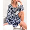imageBTFBM Women Square Neck Smocked Dresses 2025 Summer Spring Long Sleeve Floral Swiss Dot Mini Boho Wedding Guest DressFloral Black White