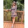 imageBTFBM Women Square Neck Smocked Dresses 2025 Summer Spring Long Sleeve Floral Swiss Dot Mini Boho Wedding Guest DressFloral Blue Orange