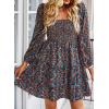 imageBTFBM Women Square Neck Smocked Dresses 2025 Summer Spring Long Sleeve Floral Swiss Dot Mini Boho Wedding Guest DressFloral Blue Orange