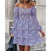 imageBTFBM Women Square Neck Smocked Dresses 2025 Summer Spring Long Sleeve Floral Swiss Dot Mini Boho Wedding Guest DressFloral Blue Pink