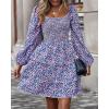 imageBTFBM Women Square Neck Smocked Dresses 2025 Summer Spring Long Sleeve Floral Swiss Dot Mini Boho Wedding Guest DressFloral Blue Pink
