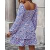 imageBTFBM Women Square Neck Smocked Dresses 2025 Summer Spring Long Sleeve Floral Swiss Dot Mini Boho Wedding Guest DressFloral Blue Pink