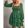 imageBTFBM Women Square Neck Smocked Dresses 2025 Summer Spring Long Sleeve Floral Swiss Dot Mini Boho Wedding Guest DressFloral Green Blue