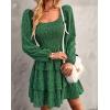 imageBTFBM Women Square Neck Smocked Dresses 2025 Summer Spring Long Sleeve Floral Swiss Dot Mini Boho Wedding Guest DressFloral Green Blue