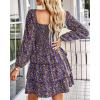 imageBTFBM Women Square Neck Smocked Dresses 2025 Summer Spring Long Sleeve Floral Swiss Dot Mini Boho Wedding Guest DressFloral Purple Red