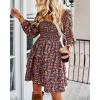 imageBTFBM Women Square Neck Smocked Dresses 2025 Summer Spring Long Sleeve Floral Swiss Dot Mini Boho Wedding Guest DressFloral Red Pink