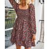 imageBTFBM Women Square Neck Smocked Dresses 2025 Summer Spring Long Sleeve Floral Swiss Dot Mini Boho Wedding Guest DressFloral Red Pink
