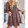 imageBTFBM Women Square Neck Smocked Dresses 2025 Summer Spring Long Sleeve Floral Swiss Dot Mini Boho Wedding Guest DressFloral Red Pink