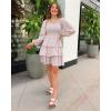 imageBTFBM Women Square Neck Smocked Dresses 2025 Summer Spring Long Sleeve Floral Swiss Dot Mini Boho Wedding Guest DressFloral White Red