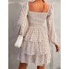 imageBTFBM Women Square Neck Smocked Dresses 2025 Summer Spring Long Sleeve Floral Swiss Dot Mini Boho Wedding Guest DressFloral White Red