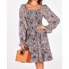 imageBTFBM Women Square Neck Smocked Dresses 2025 Summer Spring Long Sleeve Floral Swiss Dot Mini Boho Wedding Guest DressPrint Flower Brown