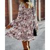 imageBTFBM Women Square Neck Smocked Dresses 2025 Summer Spring Long Sleeve Floral Swiss Dot Mini Boho Wedding Guest DressPrint Flower Brown