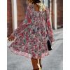 imageBTFBM Women Square Neck Smocked Dresses 2025 Summer Spring Long Sleeve Floral Swiss Dot Mini Boho Wedding Guest DressPrint Flower Red