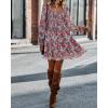 imageBTFBM Women Square Neck Smocked Dresses 2025 Summer Spring Long Sleeve Floral Swiss Dot Mini Boho Wedding Guest DressPrint Flower Red