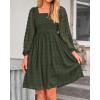 imageBTFBM Women Square Neck Smocked Dresses 2025 Summer Spring Long Sleeve Floral Swiss Dot Mini Boho Wedding Guest DressSwiss Dot Army Green