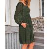 imageBTFBM Women Square Neck Smocked Dresses 2025 Summer Spring Long Sleeve Floral Swiss Dot Mini Boho Wedding Guest DressSwiss Dot Army Green