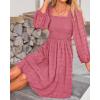 imageBTFBM Women Square Neck Smocked Dresses 2025 Summer Spring Long Sleeve Floral Swiss Dot Mini Boho Wedding Guest DressSwiss Dot Bean Paste Red