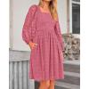 imageBTFBM Women Square Neck Smocked Dresses 2025 Summer Spring Long Sleeve Floral Swiss Dot Mini Boho Wedding Guest DressSwiss Dot Bean Paste Red
