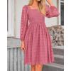 imageBTFBM Women Square Neck Smocked Dresses 2025 Summer Spring Long Sleeve Floral Swiss Dot Mini Boho Wedding Guest DressSwiss Dot Bean Paste Red