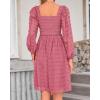 imageBTFBM Women Square Neck Smocked Dresses 2025 Summer Spring Long Sleeve Floral Swiss Dot Mini Boho Wedding Guest DressSwiss Dot Bean Paste Red