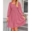 imageBTFBM Women Square Neck Smocked Dresses 2025 Summer Spring Long Sleeve Floral Swiss Dot Mini Boho Wedding Guest DressSwiss Dot Bean Paste Red
