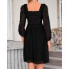 imageBTFBM Women Square Neck Smocked Dresses 2025 Summer Spring Long Sleeve Floral Swiss Dot Mini Boho Wedding Guest DressSwiss Dot Black