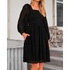 imageBTFBM Women Square Neck Smocked Dresses 2025 Summer Spring Long Sleeve Floral Swiss Dot Mini Boho Wedding Guest DressSwiss Dot Black