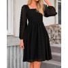 imageBTFBM Women Square Neck Smocked Dresses 2025 Summer Spring Long Sleeve Floral Swiss Dot Mini Boho Wedding Guest DressSwiss Dot Black
