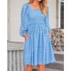 imageBTFBM Women Square Neck Smocked Dresses 2025 Summer Spring Long Sleeve Floral Swiss Dot Mini Boho Wedding Guest DressSwiss Dot Blue