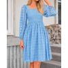 imageBTFBM Women Square Neck Smocked Dresses 2025 Summer Spring Long Sleeve Floral Swiss Dot Mini Boho Wedding Guest DressSwiss Dot Blue