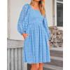 imageBTFBM Women Square Neck Smocked Dresses 2025 Summer Spring Long Sleeve Floral Swiss Dot Mini Boho Wedding Guest DressSwiss Dot Blue