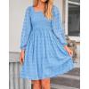 imageBTFBM Women Square Neck Smocked Dresses 2025 Summer Spring Long Sleeve Floral Swiss Dot Mini Boho Wedding Guest DressSwiss Dot Blue