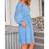 imageBTFBM Women Square Neck Smocked Dresses 2025 Summer Spring Long Sleeve Floral Swiss Dot Mini Boho Wedding Guest DressSwiss Dot Blue